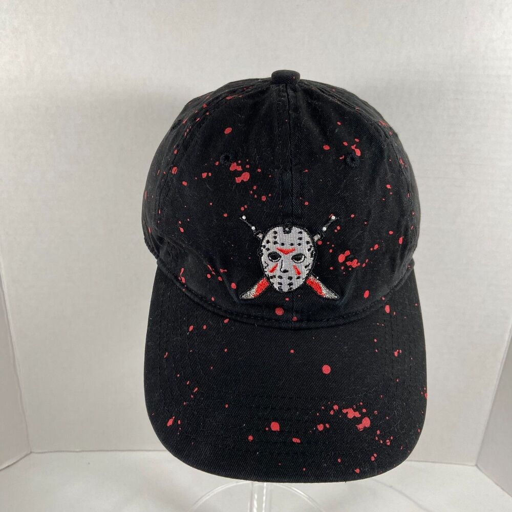 Friday The 13th Jason Hockey Mask Black Red Splatter Adjustable Hat Cap